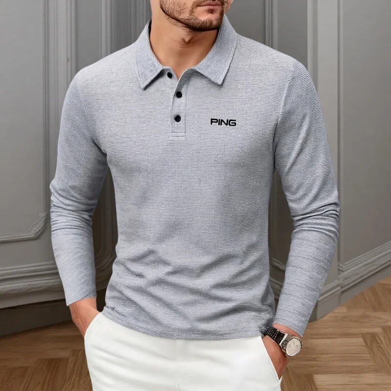Brand fashion long sleeved polo shirt with letter print 2025 autumn men's top comfortable breathable casual solid color T-shirt image 6