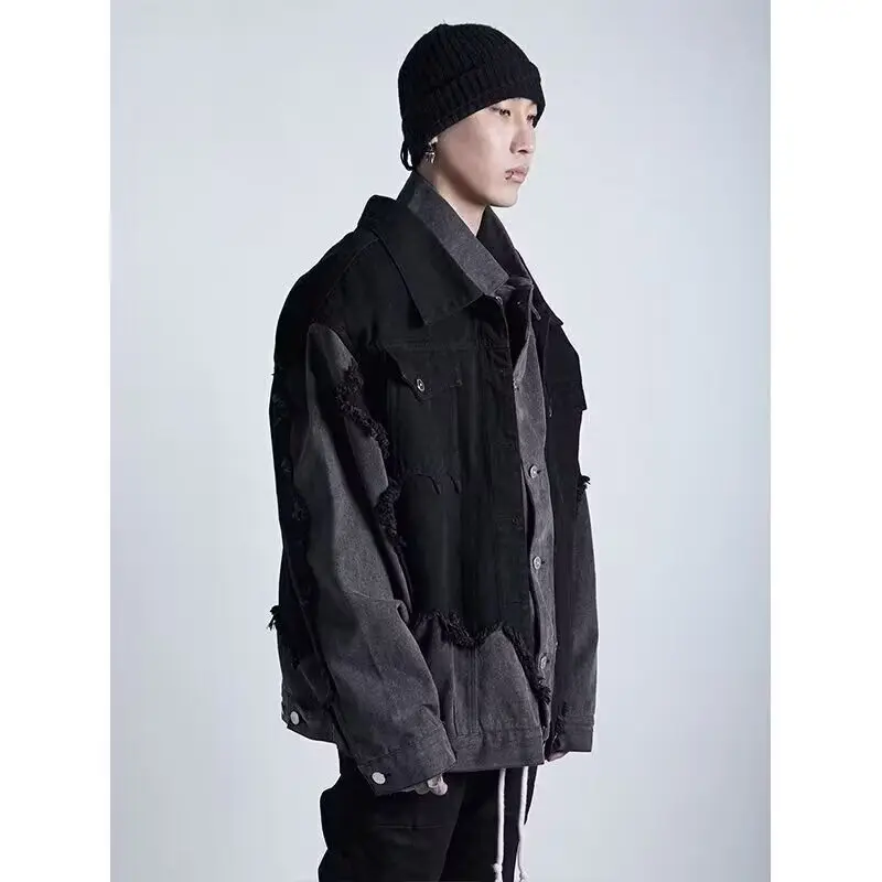 

Джинсовая куртка в стиле ретро High Street в стиле пэчворк, мужская дизайнерская американская спецодежда Sensation, верхняя одежда, модная мужская одежда