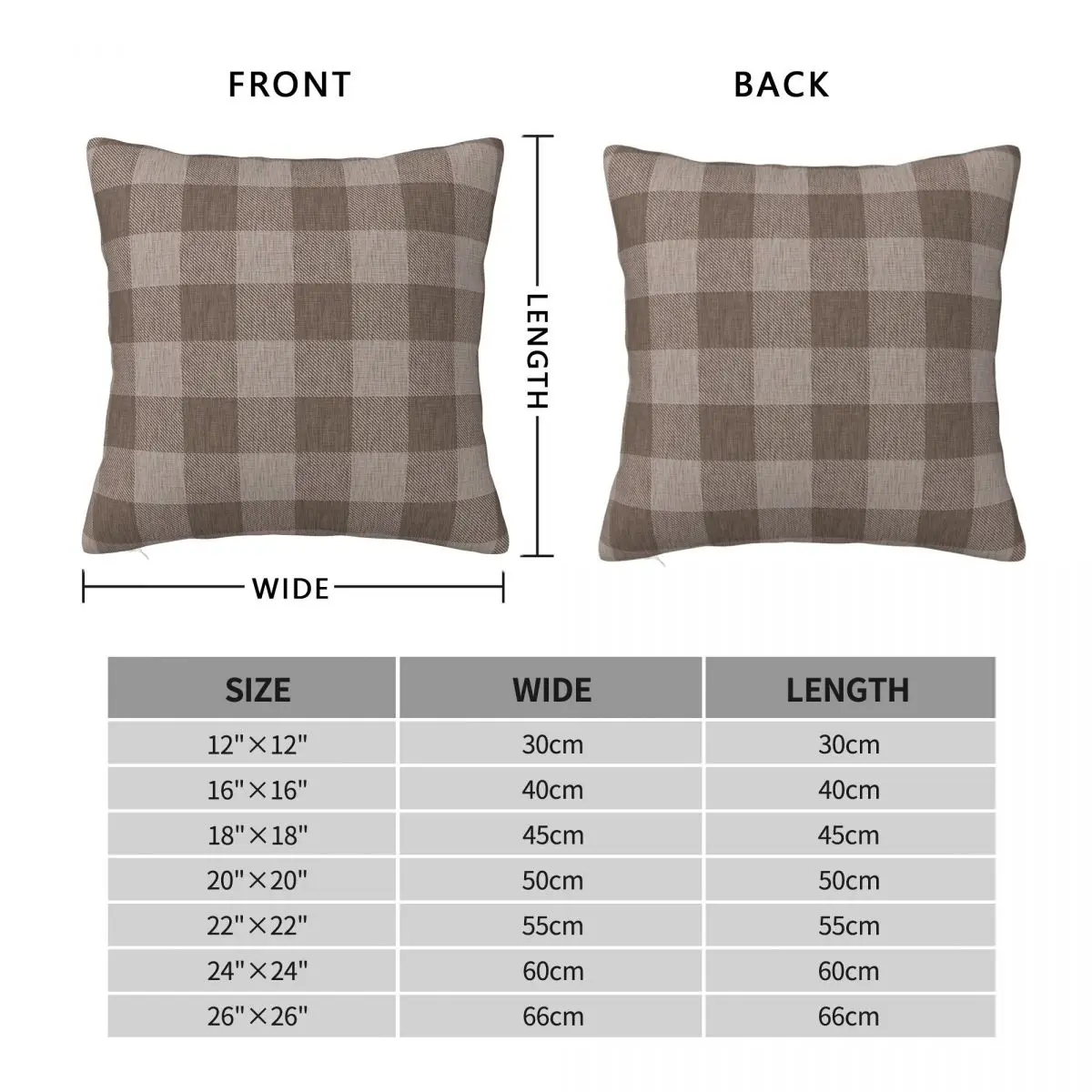 Brown Tan Textured Plaid Square Pillowcase Polyester Linen Velvet Printed Zip Decorative Pillow Case Home Cushion Cover