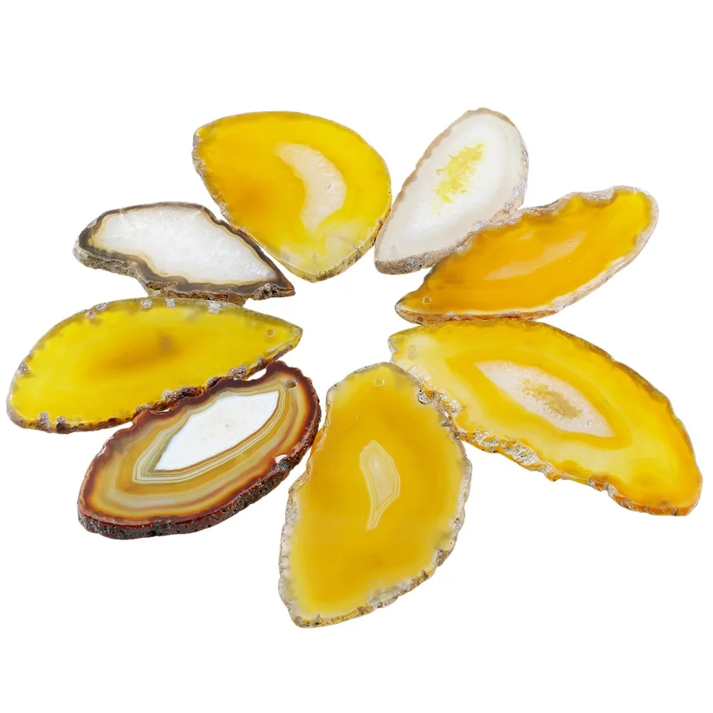 TUMBEELLUWA 5pcs Yellow Agate Crystal Slice Irregular Shapes Drilled Holes Pendant For Jewelry DIY Home Decoration Accessories