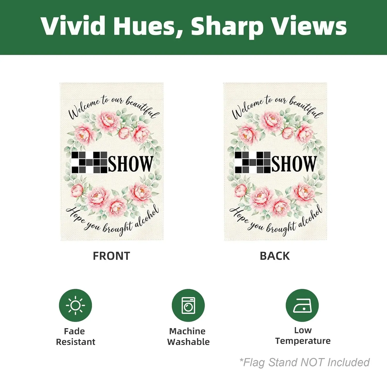 Funny Floral Garden Flag 12x18 Inch Double Sided, Welcome to The Show Burlap Small Yard Flag for Outside, Seasonal Holiday O jjp