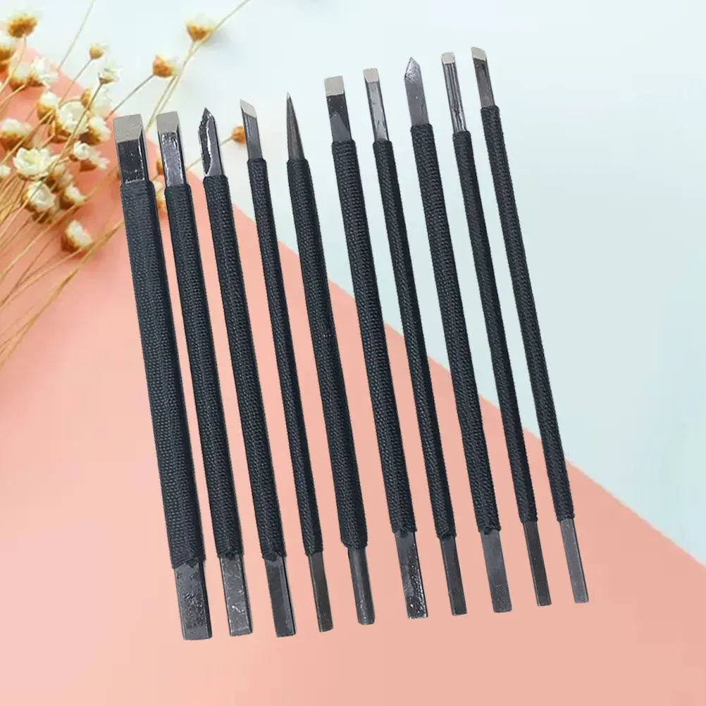 

10Pcs Tungsten Steel Carving Tool Professional Stone Lettering Engraving Kit Hand Carving Device for Shoushan Stone Craft