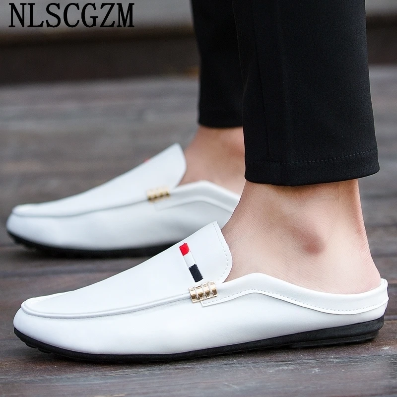 Slippers Luxury Designer Half Shoes for Men Casuales Slippers Men Luxury Summer Slippers Leather Shoes for Men Zapatos Hombre