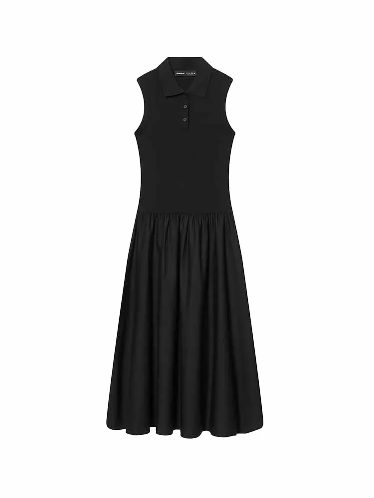 

HH Woman Spring Fashion Comfortable Sleeveless Polo Collar Knitting Splicing Decoration A-line Vest Dress Female Casual Dress