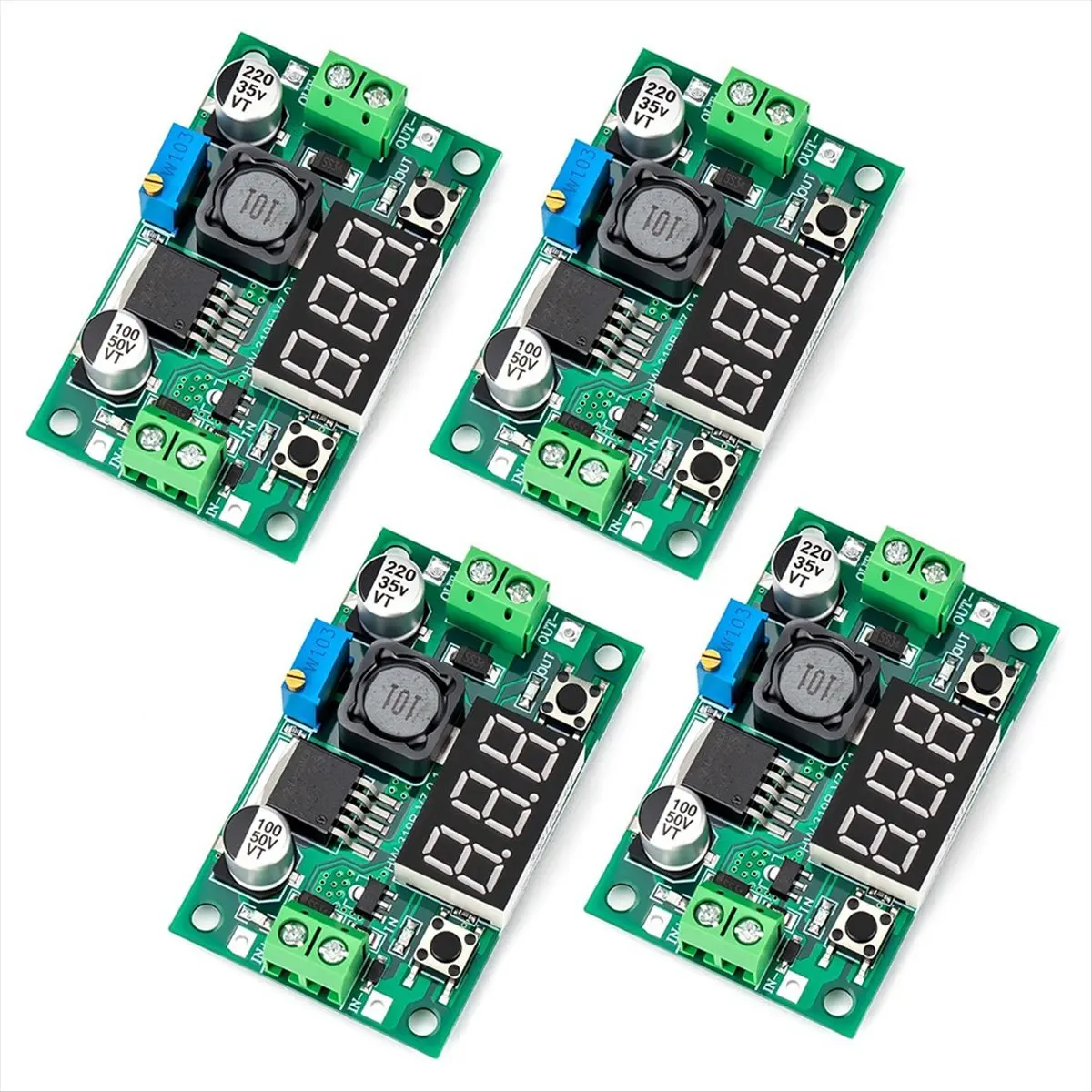 AA19 4-Pack LM2596S DC-DC Buck Converter with LED Voltmeter Display, Adjustable Step Down 4-40V to 1.25-37V