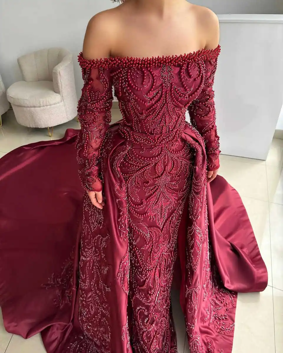 

Brilliant Princess Evening Dress Strapless Full Sleeve Floor Length Appliques Court Gown Party Dress Vestido De Noite Customized