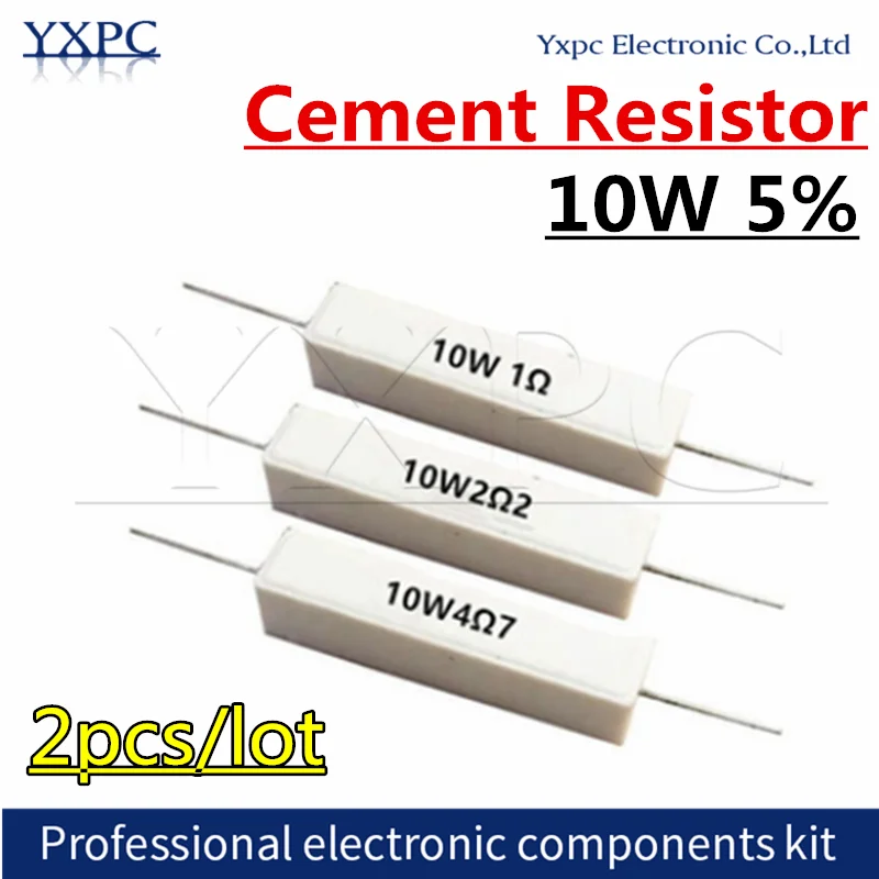 2pcs 10W 5% Resistor de cimento 0,1 ~ 10K Resistência de potência 0,1R 0,5R 10R 50R 68R 0,22 0,33 0,5 1 2 5 8 10 15 20 30 100 1K 2K 3K ohm