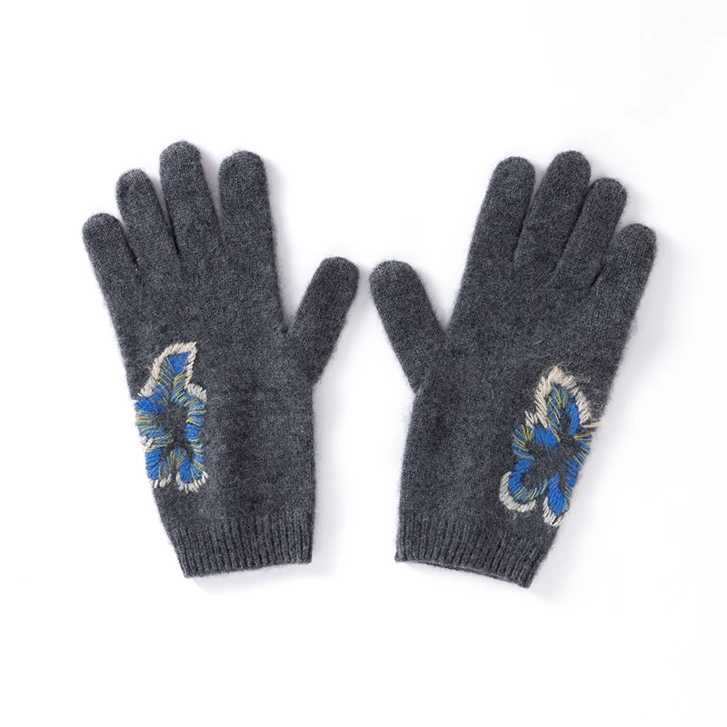 Кашемировые толстые перчатки, зимние уличные теплые манжеты на запястьях с сенсорным экраном, велосипедные перчатки, элегантные рукава с вышивкой из ириса, праздничный подарок