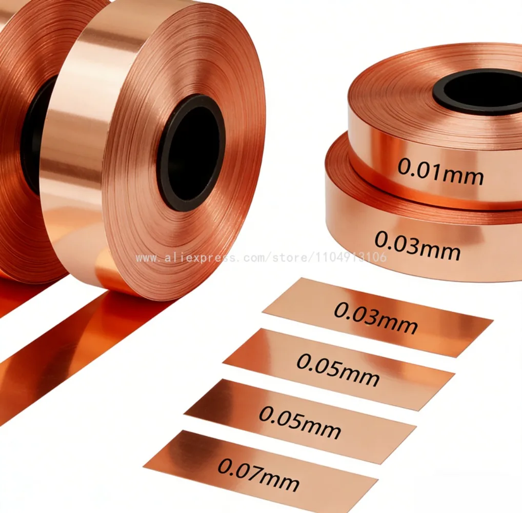 1 Meter 99% Pure Copper Foil Sheet High Purity Cu Metal Plate 0.01-0.07mm Thick 10-90mm Width Conductive Pure Copper Strip