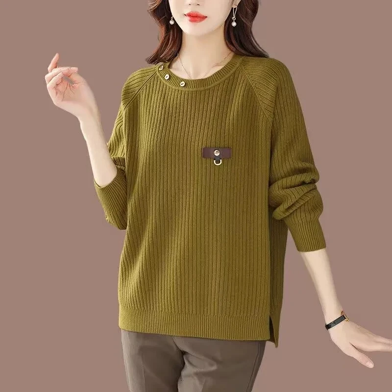 เสื้อกันหนาวผู้หญิงแม่วัยกลางคนฤดูใบไม้ผลิฤดูใบไม้ร่วงใหม่เสื้อถักเสื้ออารมณ์Pulloverสุภาพสตรีเสื้อแฟชั่นBottomingเสื้อ