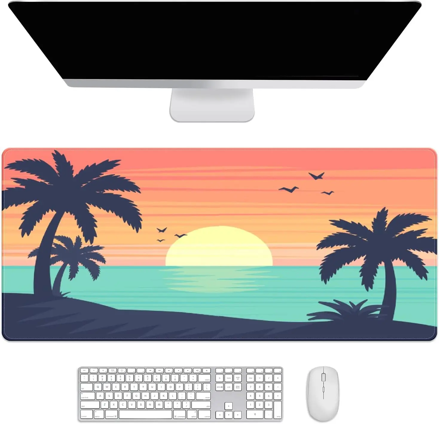 Beach Sunset Sea Palm Scenery Game MousePad Laptop DeskPad Keyboard Desk Pad Gaming Peripherals Suitable for Office