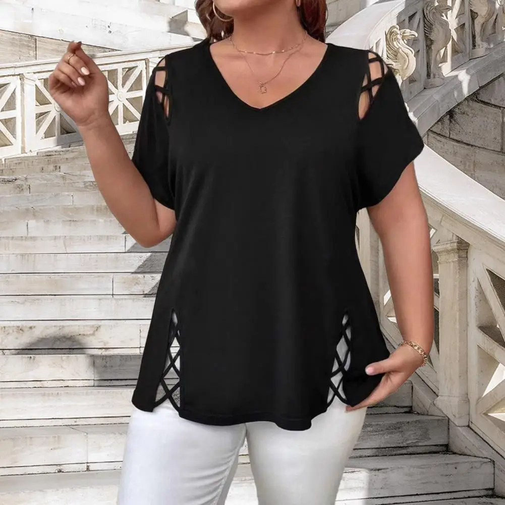 Women's Large Knitted Casual T-shirt Comfortable Loose Fit round Neck Short Sleeve Tees for plus Size Ladies