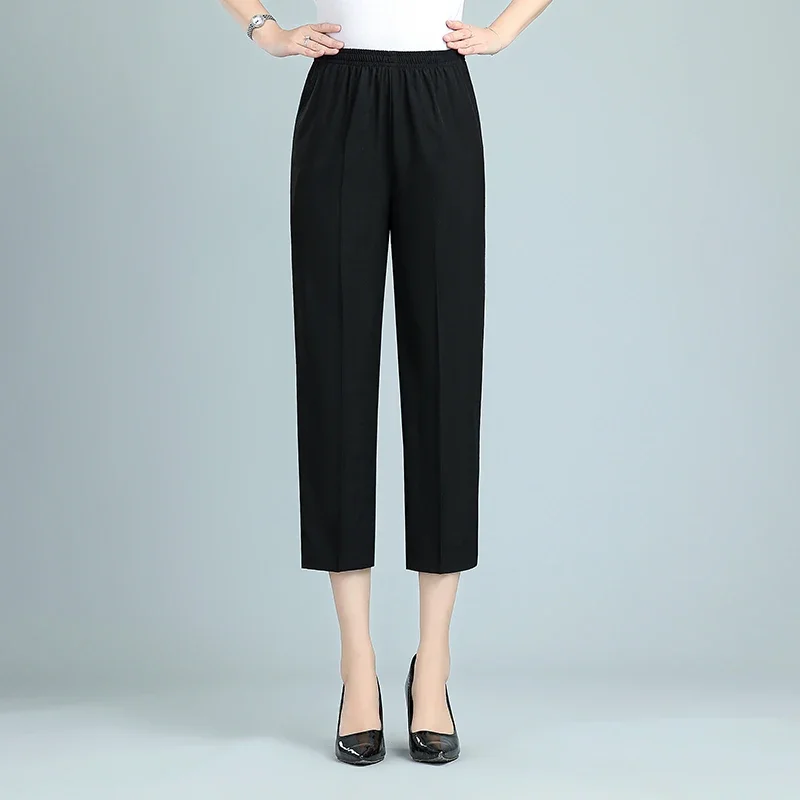 Pantalon noir pour femmes, 9 couleurs, été, mince, ample, taille élastique, couleur unie, décontracté, longueur mollet