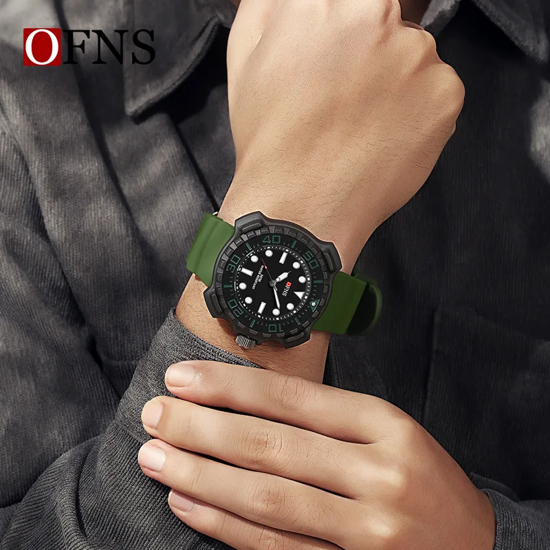 OFNS new quartz watch silicone fashion trend men's watch simple waterproof electronic quartz watch men
