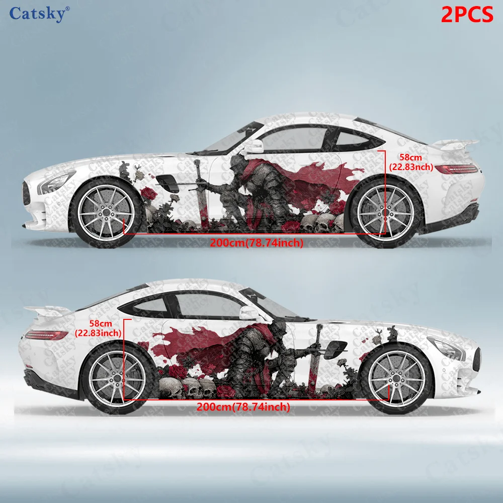 2pcs.Hanging Head Knight Car Side Decals | Self-Adhesive PVC Waterproof & Scratch-Resistant Stickers, Fashionable Decals
