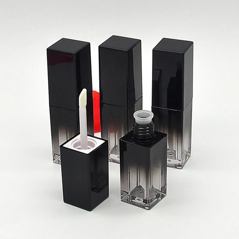 ขวดลิปกลอสเปล่า 5 ชิ้น ทรงเหลี่ยม สีดำไล่เฉดแบบ UV ล้างทำความสะอาดได้ น้ำหนักเบา สำหรับใส่ลิปสติก DIY หรือเก็บเครื่องสำอาง