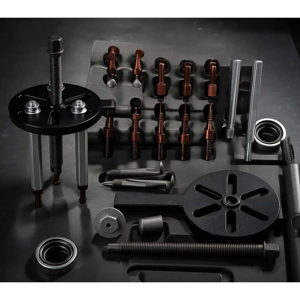 

21 in 1 Inner Hole Three Jaw Bearing Puller Set with Curved Hook Steel Collet Heavy Duty Portable Storage Case