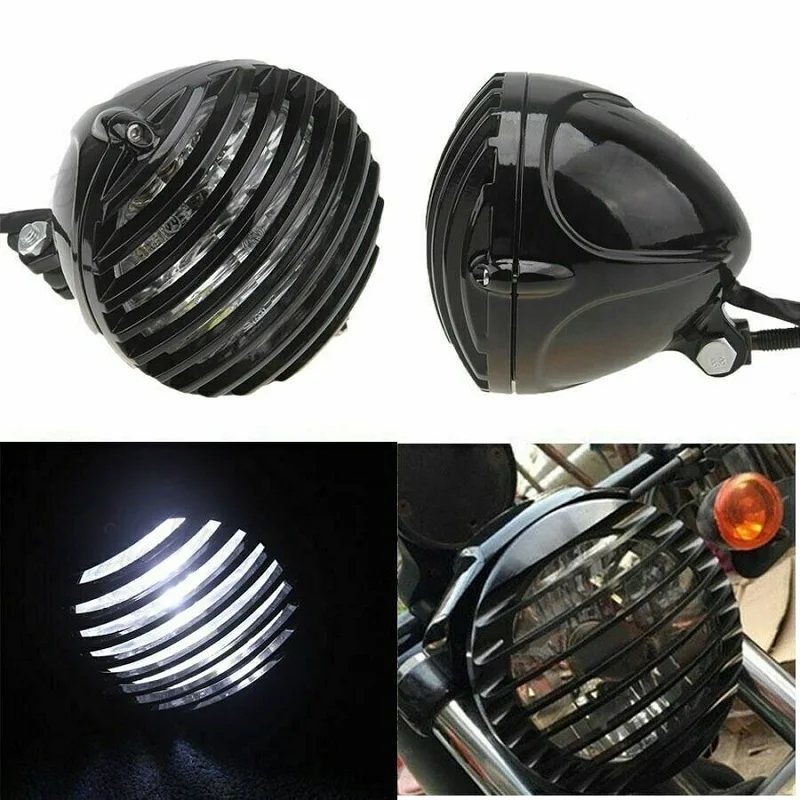 

Motorcycle Grill Headlight with Brackets Retro Motorcycle Headlight for CAFE RACER BOBBER XS650 CB750 XL TRI Vintage Front Light