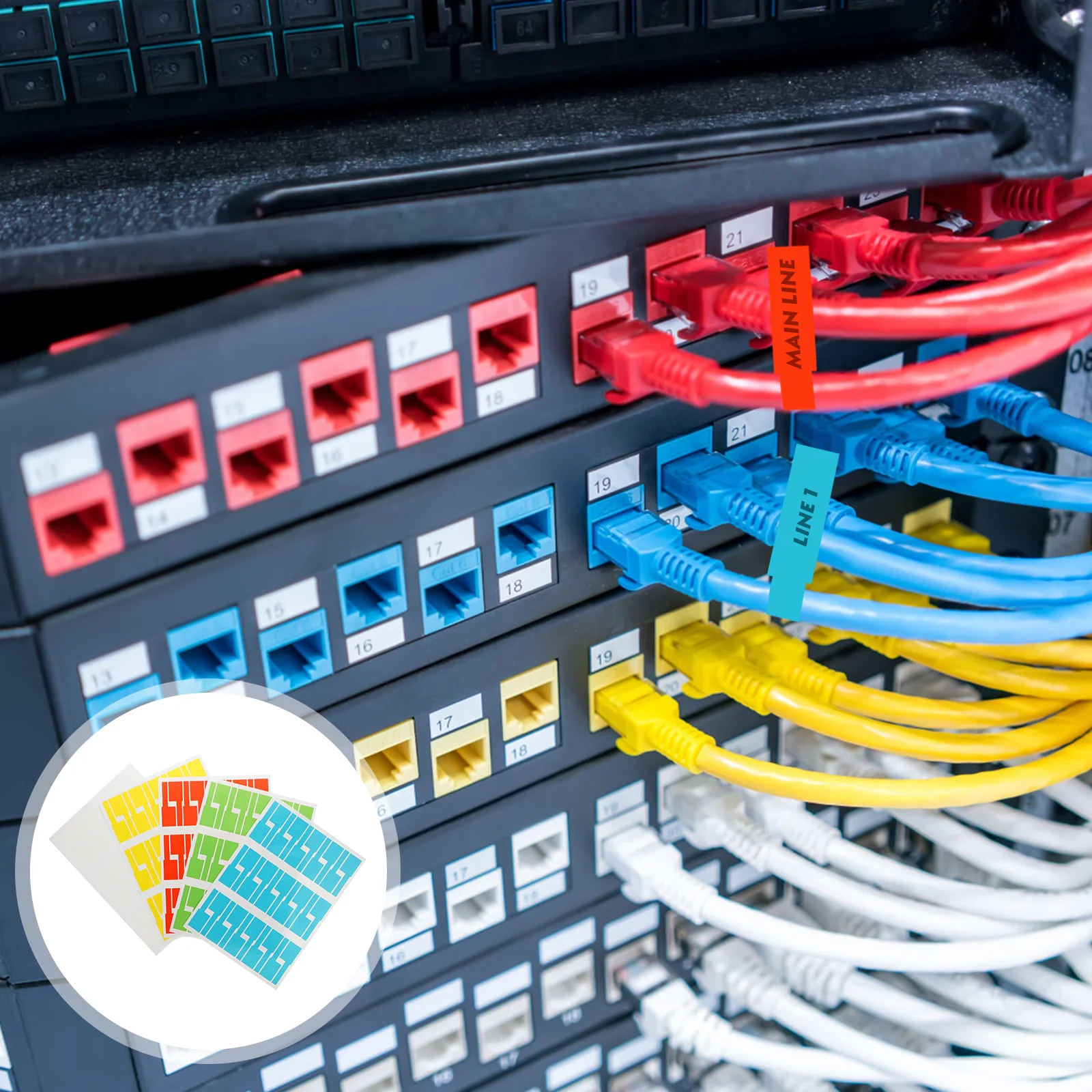 

Network Cable Labels 20 Sheets A4 Stickers Yellow White Red Blue Green Self Adhesive Cord for Office