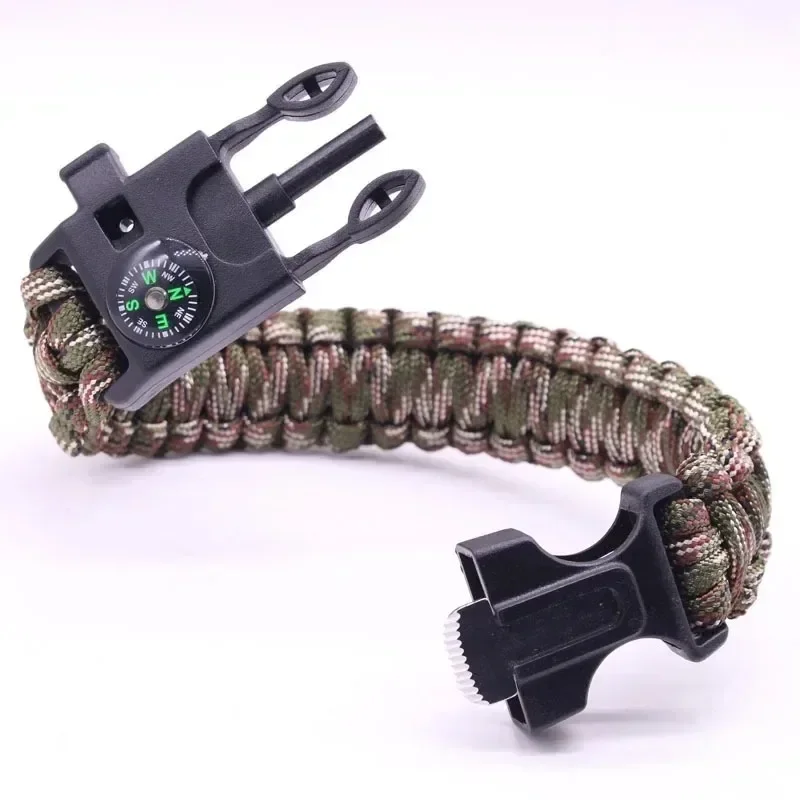 Multi-function Men Women Paracord Outdoor Survival Bracelet 4 in 1 Camping Rescue Emergency Rope Bangles Compass Whistle Knife