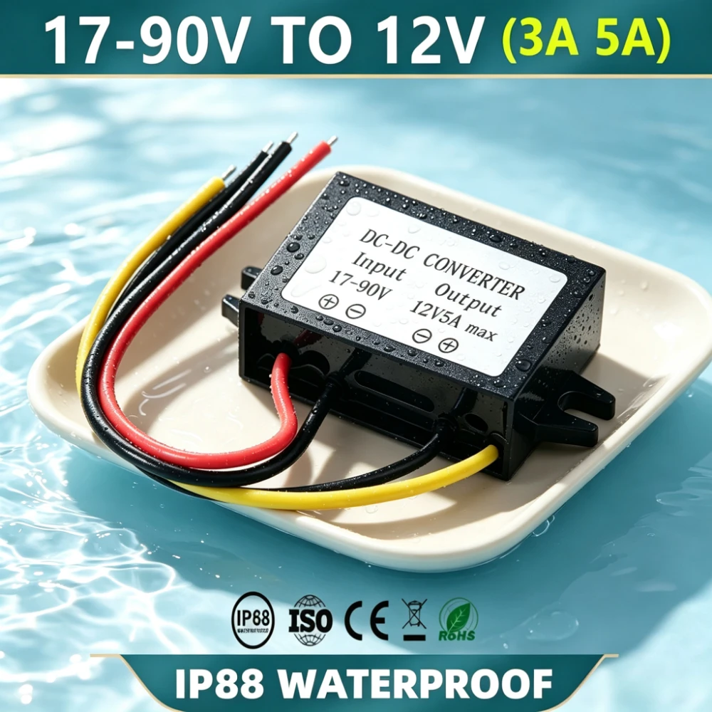 15-90V to 12V 1-5A Step Down DC Converter Voltage Regulator for Golf Cart Club Car Audio LED Strip Light 24V 36V 48V 60V 1A 3A