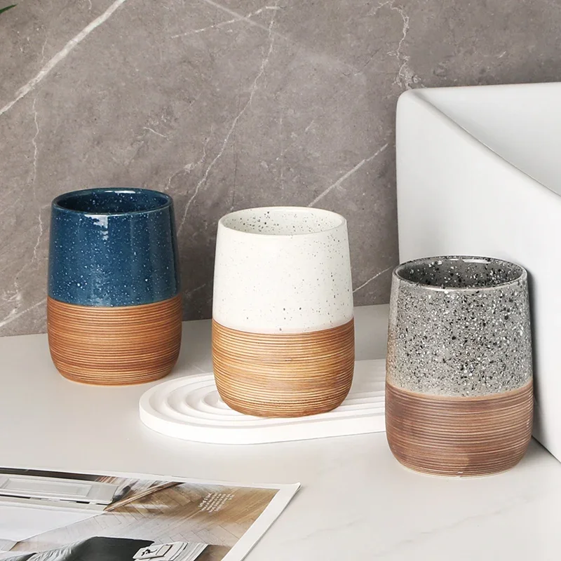 European retro ceramic mouthwash cup, couple ceramic toothbrush cup, home bathroom cup, creative high-end bathroom accessories
