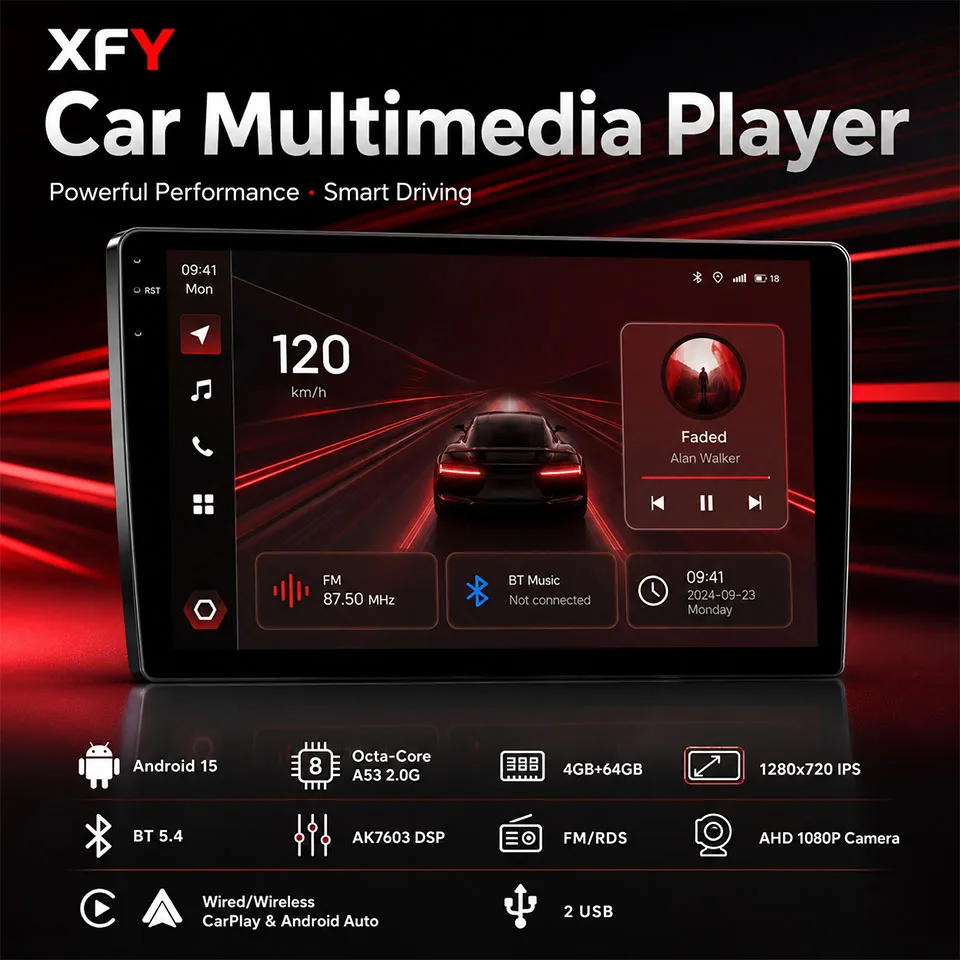 Radio para Auto Universal Android 15 9/10, 4G 64G, Autoradio Android, Radio para Auto Din, GPS, BT, Sistema Multimedia Central Inteligente para Auto, NUEVO XFY