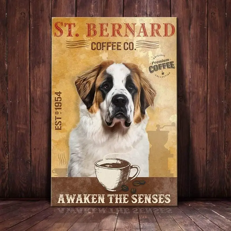 Metal Signs St. Bernard Dog Coffee Company Awaken The Senses Signs Aluminum Signs Retro Tin Signs for Home Cafe Kitchen 8x12 Inc
