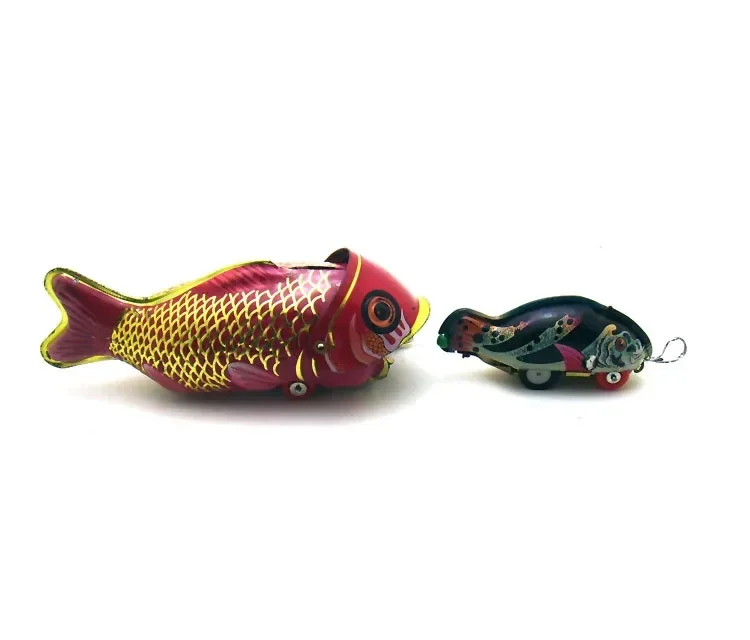 [Funny] Adult Collection Retro Wind up toy Metal Tin whale eating fish Big fish eat little fish Clockwork toy figure vintage toy