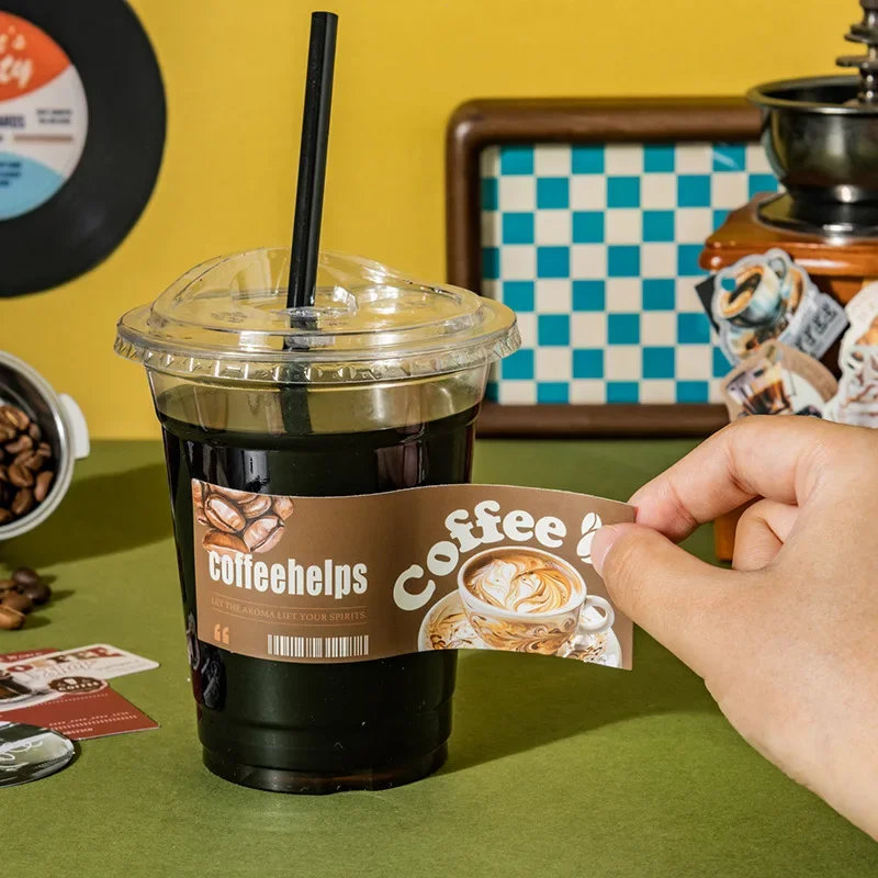 1pack/2pack Account Decor 30 Sheets/pack Coffee Themed Retro Punched Stickers Open a Coffee Shop Series 4 Styles for Hand