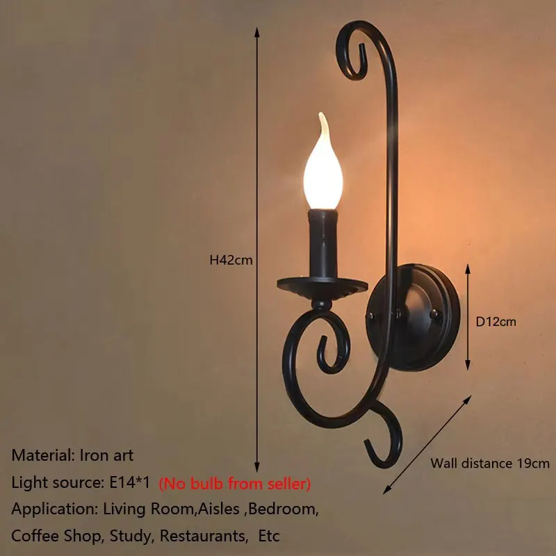 American Style Minimalist Candle Wall Lamp European Style Iron Art Headboard Hallway Lamp Living Room Tv Background Wall Light