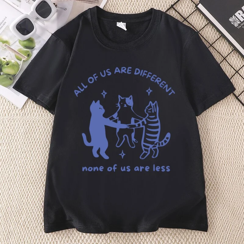 All of Us Are Different Cat Funny T-shirt Autism Awareness Tshirts Casual Round Neck Printed Cotton Short Sleeve T Shirts