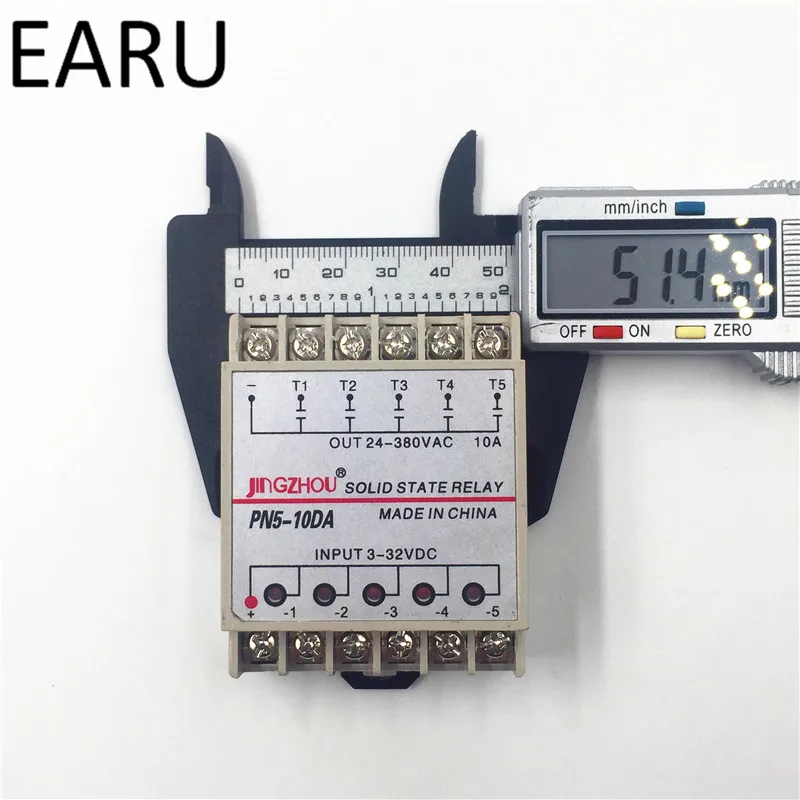 St5-5dd 10DA 5 Channel Din Rail SSR Quintuplicate Five input 3~32VDC Output 24~380VAC Single Phase DC Solid State Relay 10A PLC