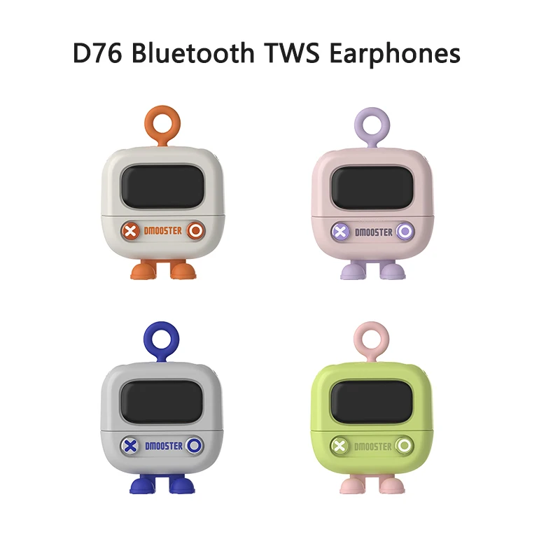 DMOOSTER D76 TWS Wireless Headphones Earphone Bluetooth 5.4 Clear Calls Headset with Mic Screen Show Battery