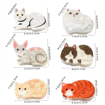 1 pièce : pince à cheveux en acrylique de haute qualité, pince à cheveux en forme de requin en dessin animé mignon et doux, pince à cheveux en acrylique de haute qualité à l’arrière de la tête. 8 meilleures barrettes à cheveux pour chat en vente - No 4