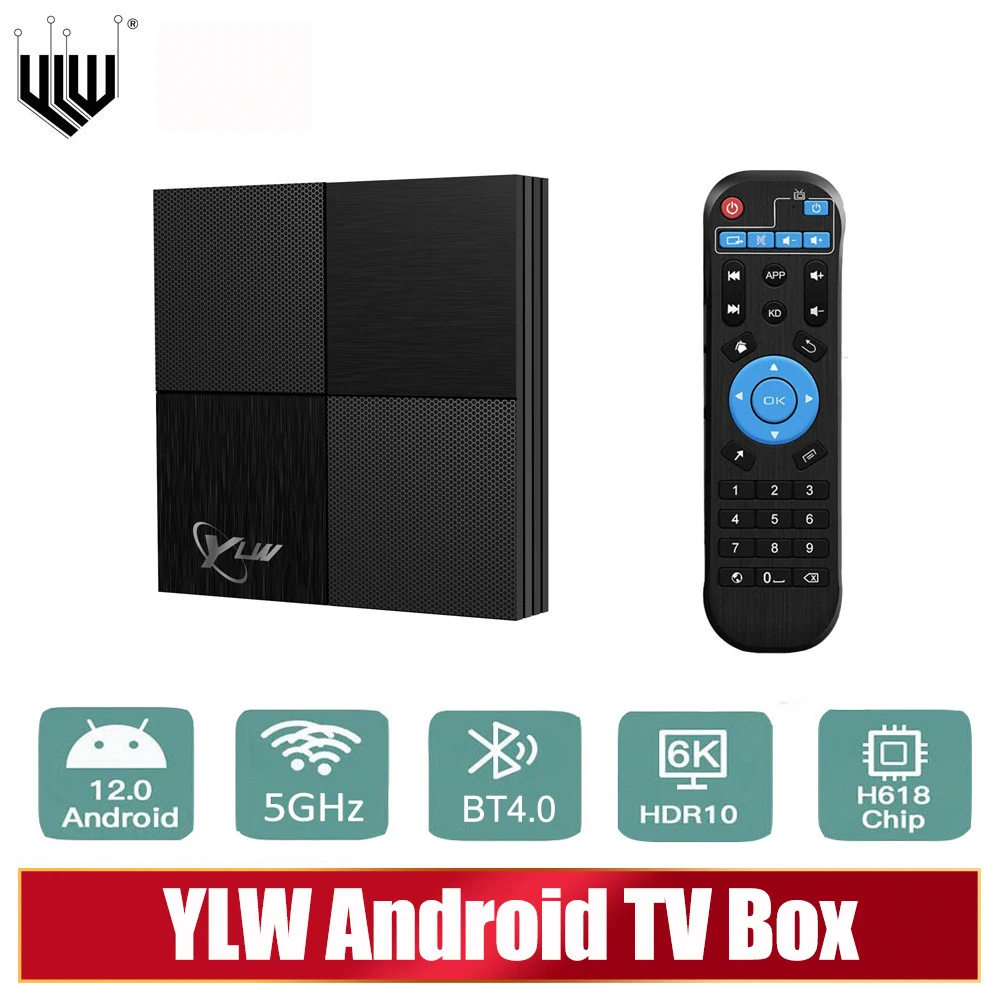 

YLW Smart TV Box 5G Wifi BT4.0 2GB 16GB 32GB 64GB Android 12.0 TV BOX Allwinner H618 Quad Core 6K HDR Google Player Set Top Box