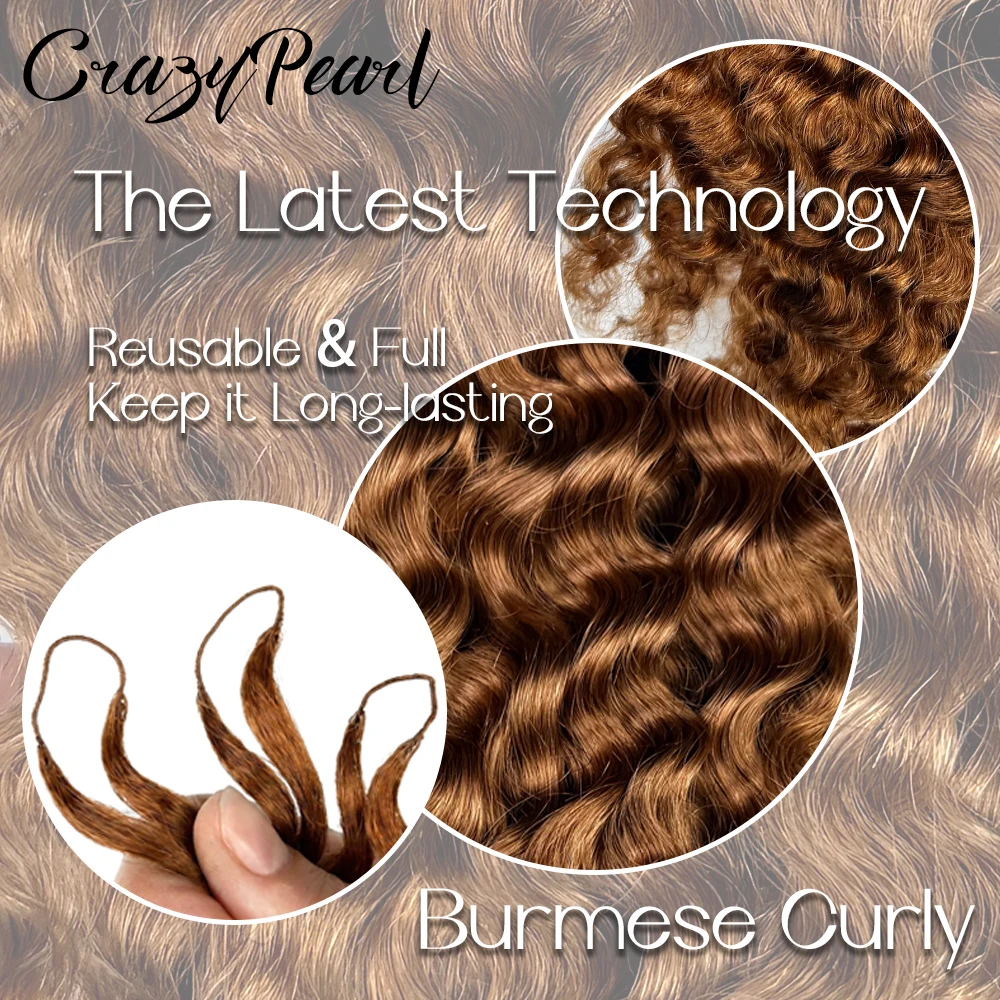Burmese Curly Feather Crochet Human Hair 100g 160 Strands Pre-Separated Knotless Bundles for Black Women Color Reddish Brown 30