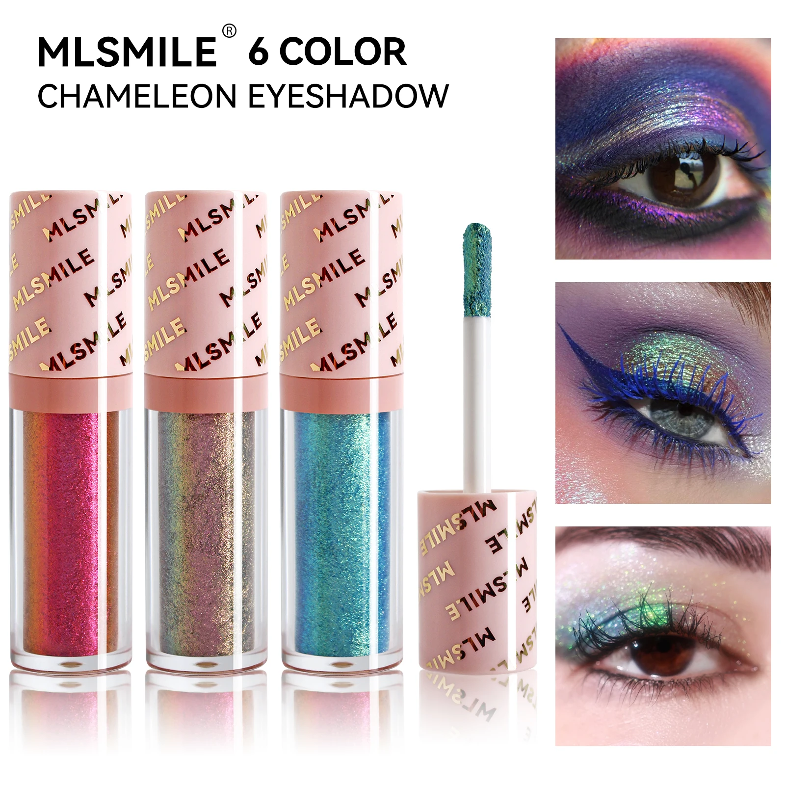 Sombra de ojos líquida metálica, aspecto de ojos multidimensional, brillo holográfico de larga duración, maquillaje de sombras de ojos multicromo