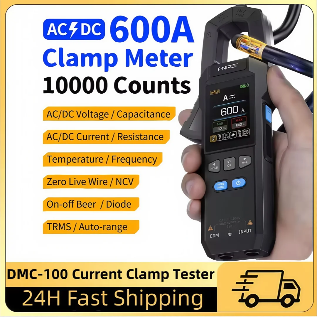

FNIRSI Digital Multimeter, DC/AC Clamp Meter With 10000 Counts, 600A Current Clamp Tester NCV Electrical Tool DMC-100