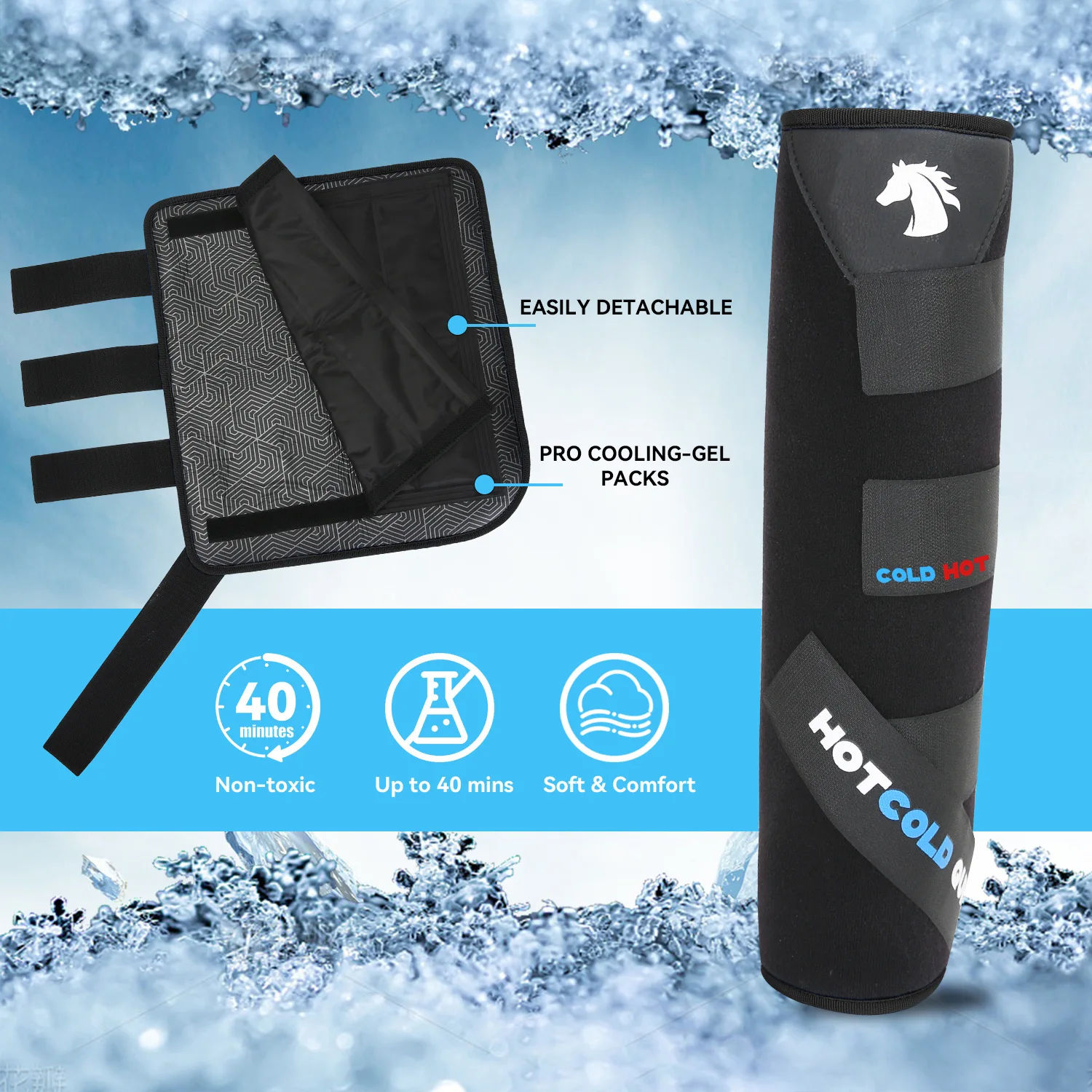 Horse Ice Boots Cooling Leg Wraps Adjustable Strap Protective Boots for Equine Training Recovery Outdoor Daily Use 말 아이스 부츠.
