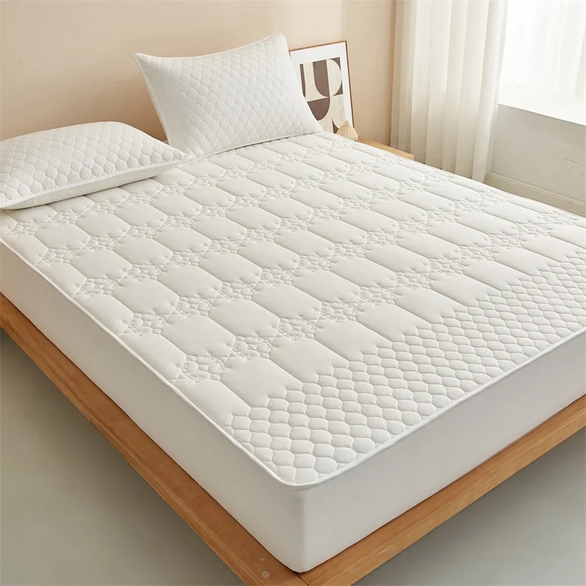 Quilted Waterproof Mattress Protector Cotton Fitted Bed Sheet with Elastic Bands Deep Pocket Non-Slip Mattress Cover Washable