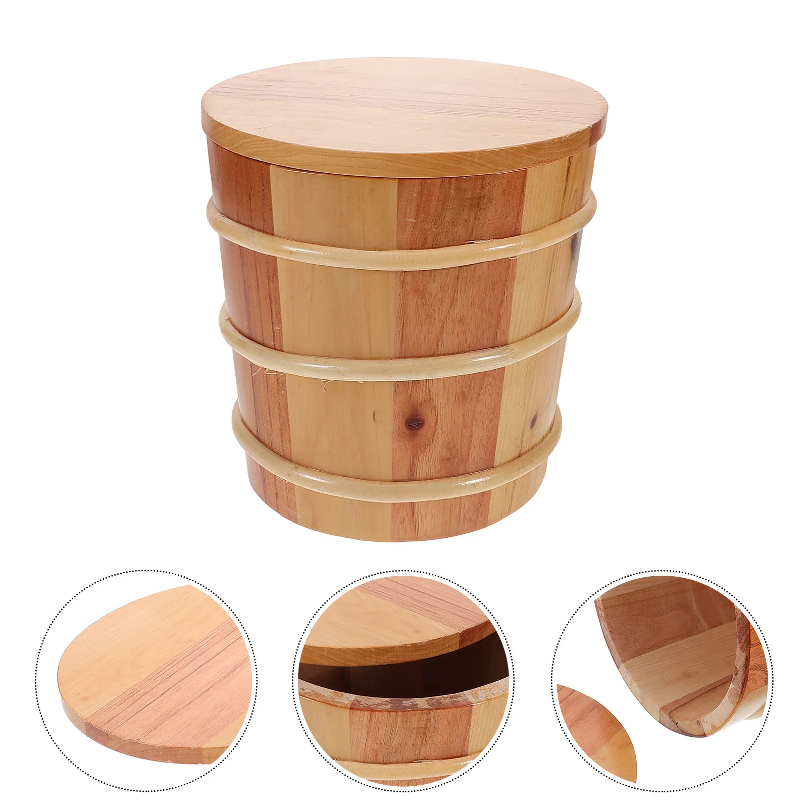 

Wooden Rice Storage Bucket Round Hangiri Sushi Oke Mixing Tub Steamed Rice Barrel with Sealed Lid for Kitchen Food Container