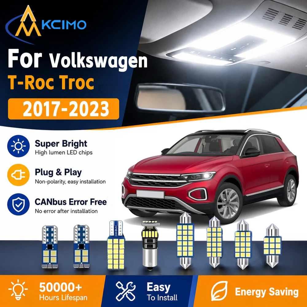 KCIMO 2 Colors LED Interior Light Kit For Volkswagen T-Roc Troc 2017-2023 Plug And Play Cabin Dome Map Lamp Auto Accessories