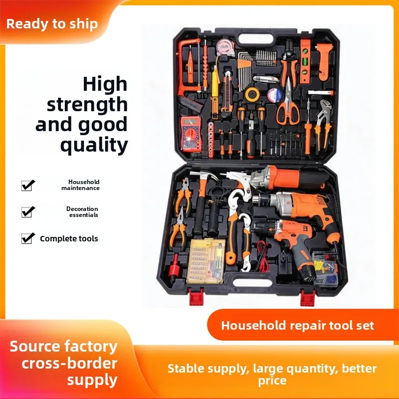 Household Tool Set with Storage Case and Cordless Drill, 70 Piece Repair Kit with Pliers, Screwdrivers, Wrench and Measuring