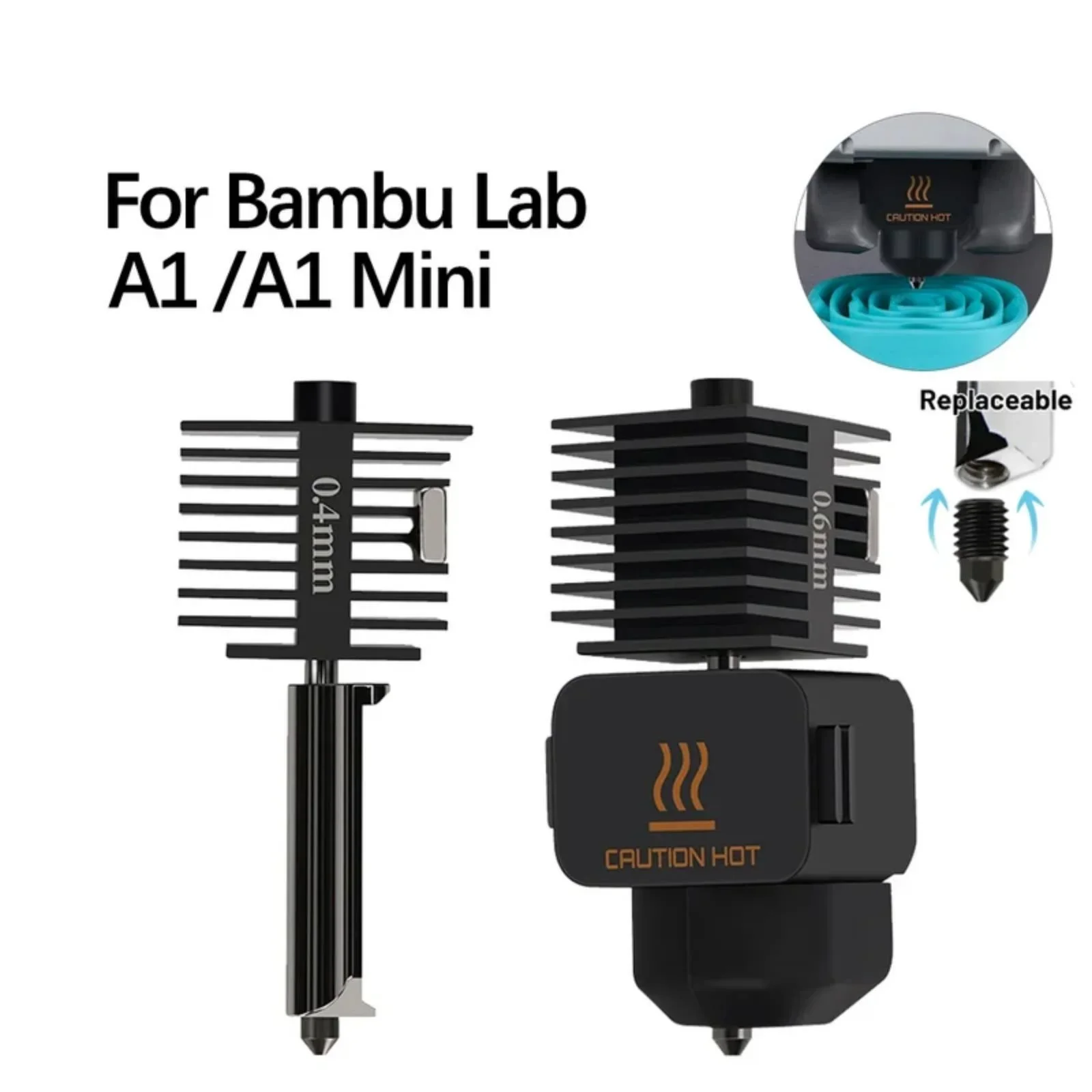 Zestaw Hotend do Bambu Lab A1/A1 Mini/A2L, szybki hotend, dysza ze stali hartowanej 0.2/0.4/0.6/0.8mm, część do drukarki 3D