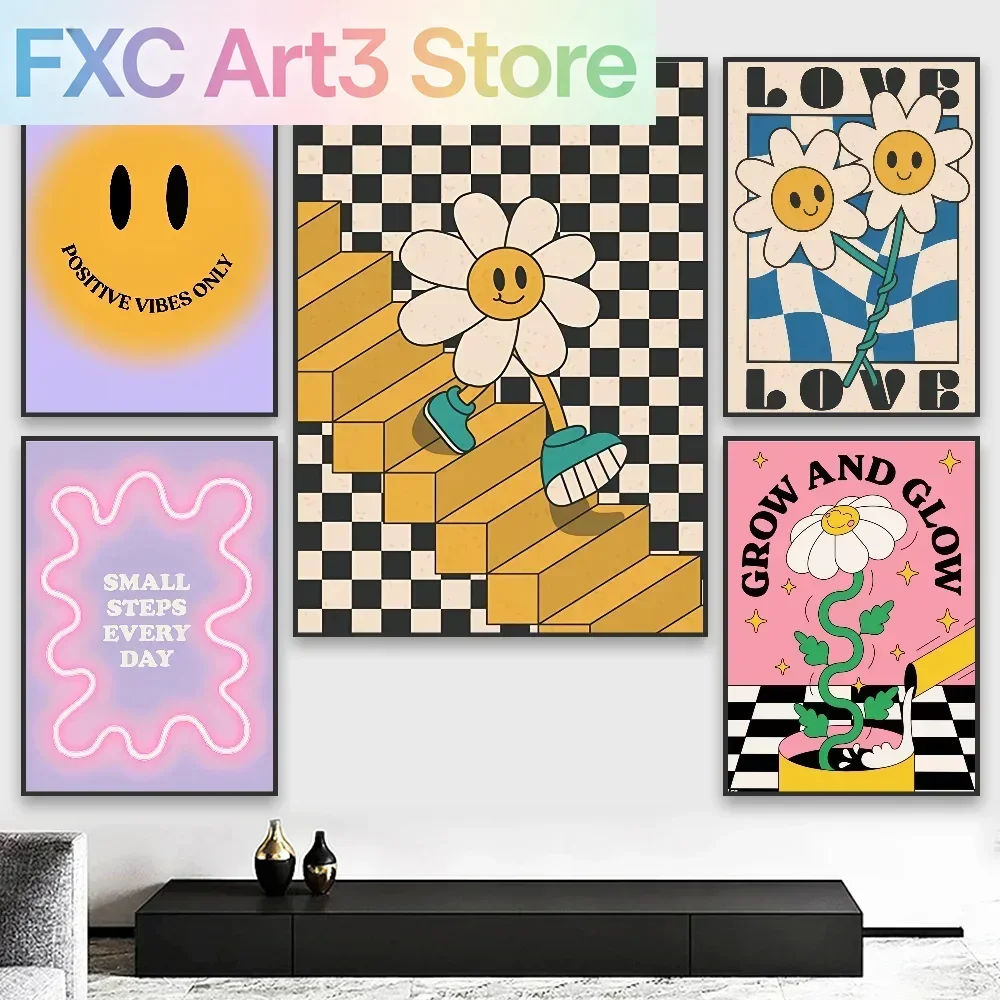 1pc frameless,Aesthetic Colorful Danish Pastel Canvas Poster HD art sticky wall waterproof home living room bedroom bar aestheti