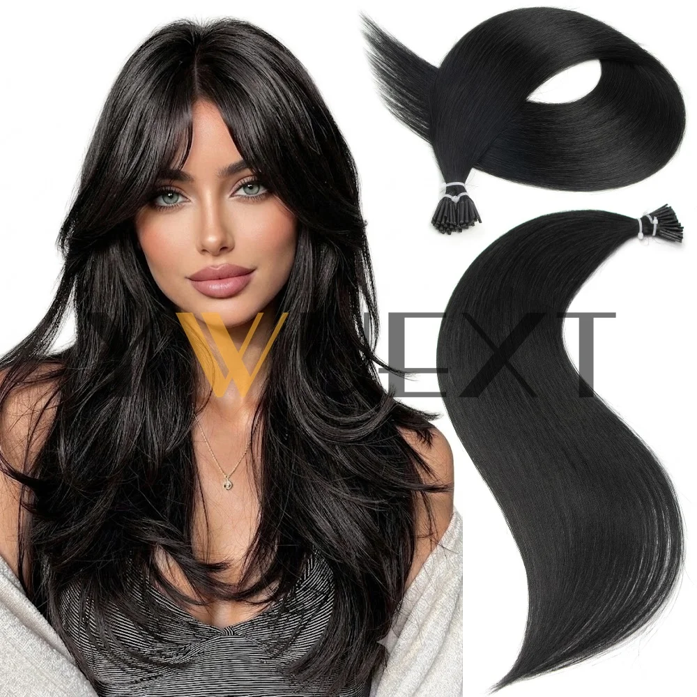 YWUEXT Straight I Tip Hair Extensions Real Human Hair 50pcs/Set Natural Hair Extensions 30-50g Natural Black Color 12-20 Inch