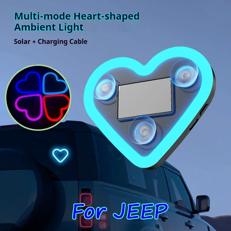 Car solar heart-shaped LED atmosphere light Universal Solar Car Window Decoration Neon Light For Jeep Renegade Compass Patriot