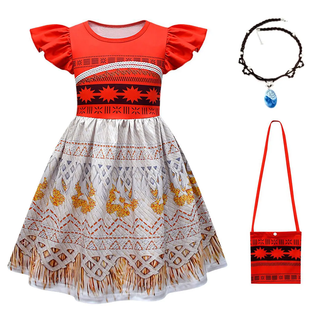 Girls Mona Cosplay Costume Dresses Kids Vaiana Princess Dress Bag Halloween Carnival Children Birthday Party Toddler Clothing