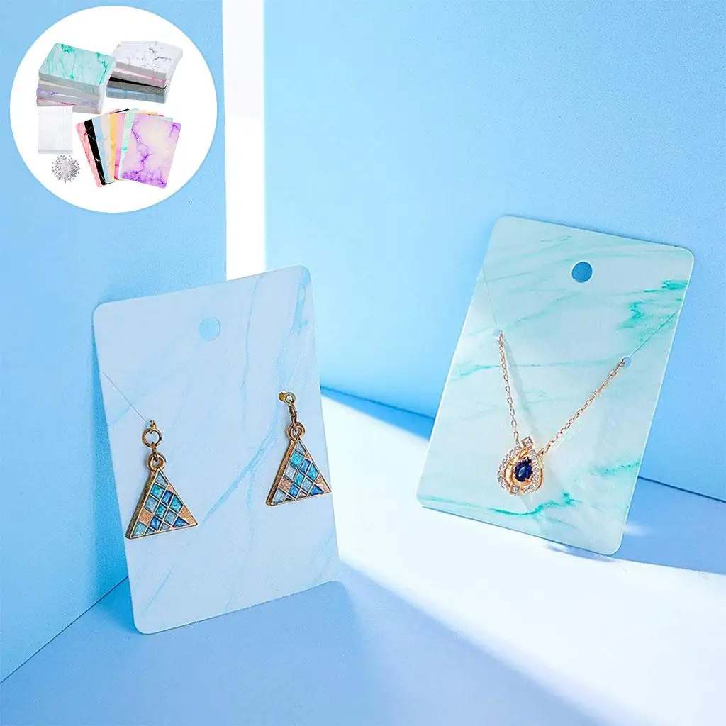 800x Earrings Display Card Fashion with 400 Earring Backs Marble Pattern Organizer Kraft Ear Studs Holder for Necklace Handmade